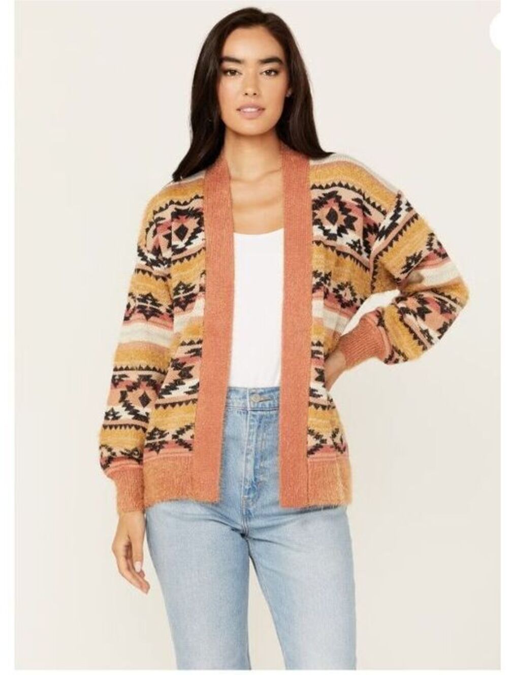 Cruel Denim Women's Southwestern Patterned Open Cardigan Sweater Size M